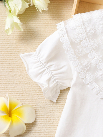 Individualūs vaikiški drabužiai mergaitėms, vasariniai viršutiniai drabužiai trumpomis rankovėmis, grynos medvilnės, madingi vaikiški vasariniai marškinėliai su lėlės atlapu, universalūs 7