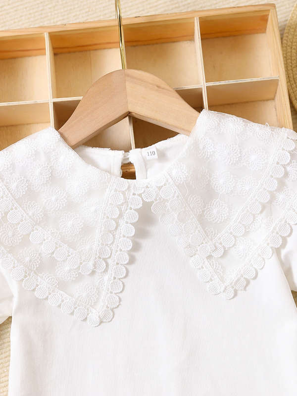 Individualūs vaikiški drabužiai mergaitėms, vasariniai viršutiniai drabužiai trumpomis rankovėmis, grynos medvilnės, madingi vaikiški vasariniai marškinėliai su lėlės atlapu, universalūs 7