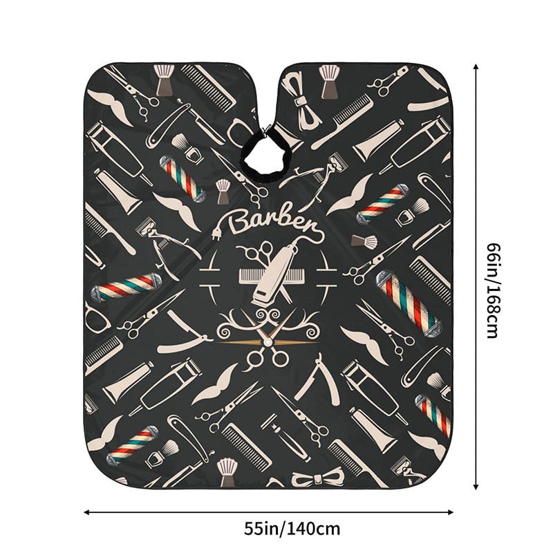 Matu griešanas apmetnis, nepiedegošs, piemērots lietošanai mājās, frizētavām, pieaugušo matu griezumiem, eļļas apstrādei, ilgviļņiem, krāsošanai, friziera instrumentiem, piemērojams vairākās valstīs