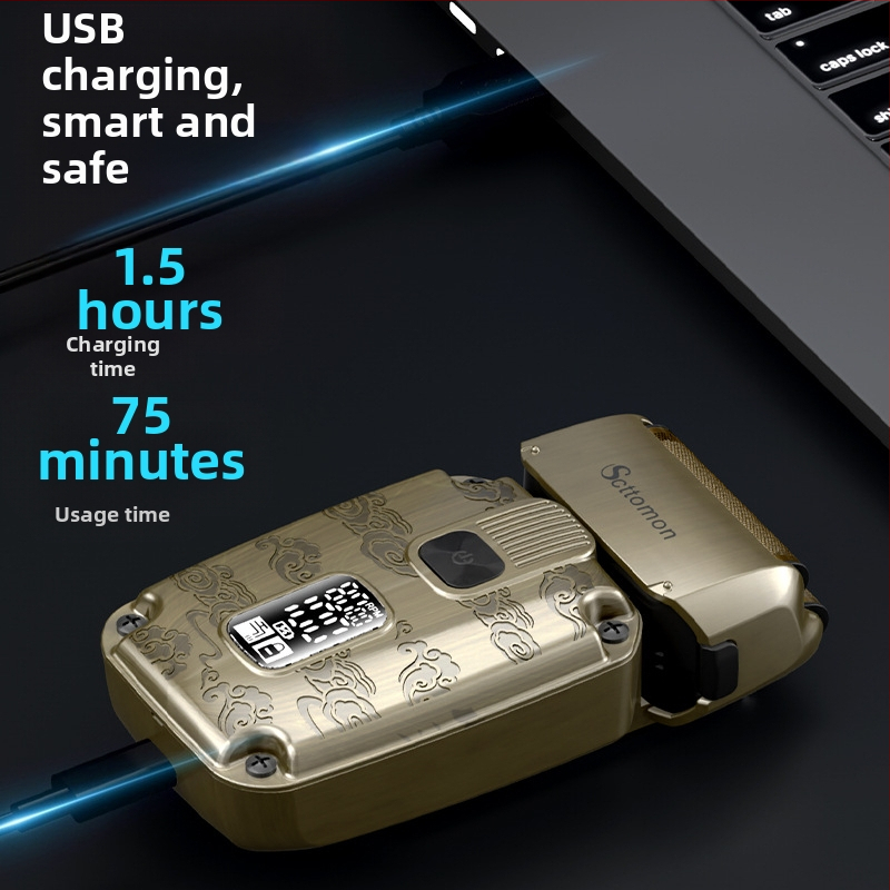 Scttomon Ретро бутална електрическа самобръсначка с двоен нож, мрежа за избелване, бръснене, акумулаторна, миеща се, носител