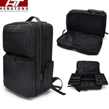 Profesionali kirpėjo kelioninė kuprinė su stumdomu padėklu ir reguliuojamu pertvaru, kosmetikos laikymo kuprine