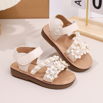 Meiteņu sandales 2025. gada vasaras jaunās ziedu dāmu princeses stila mīkstās zoles modernās saldās princeses kurpes
