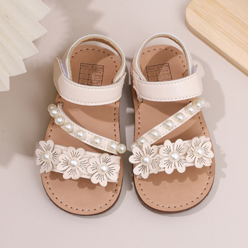 Meiteņu sandales 2025. gada vasaras jaunās ziedu dāmu princeses stila mīkstās zoles modernās saldās princeses kurpes