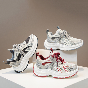 Mergaičių madingi tėčių bateliai 2025 m. pavasariui ir rudeniui, nauji vaikiški tinkliniai lengvi sportbačiai, berniukiški madingi laisvalaikio bateliai, madingi