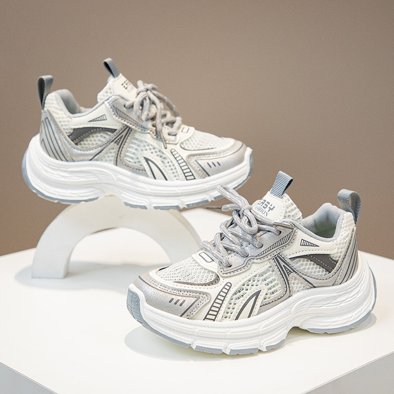 Mergaičių madingi tėčių bateliai 2025 m. pavasariui ir rudeniui, nauji vaikiški tinkliniai lengvi sportbačiai, berniukiški madingi laisvalaikio bateliai, madingi