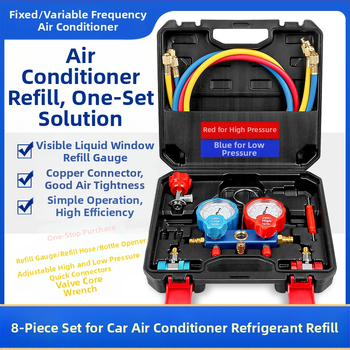 Флуометър за хладилен агент за автомобилен климатик, двоен измервателен уред, отварачка за бутилки с фреонова тръба за високо и ниско налягане, бърз меден конектор
