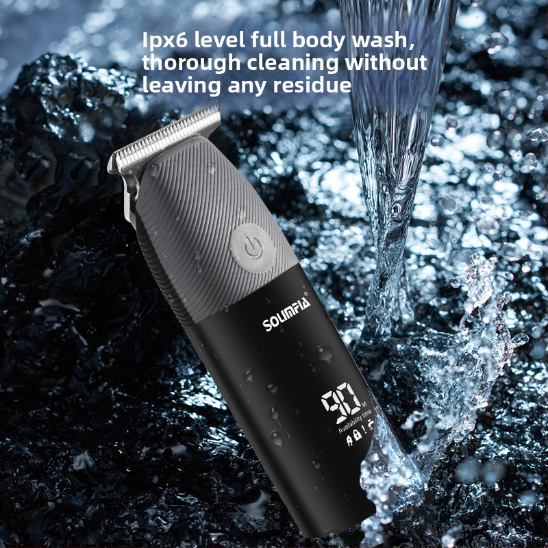 Преносима мини електрическа машинка за подстригване с LCD цифров дисплей, ножици за дърворезба с маслена глава, мокро и сухо бръснене, ножици за маслена глава на едро