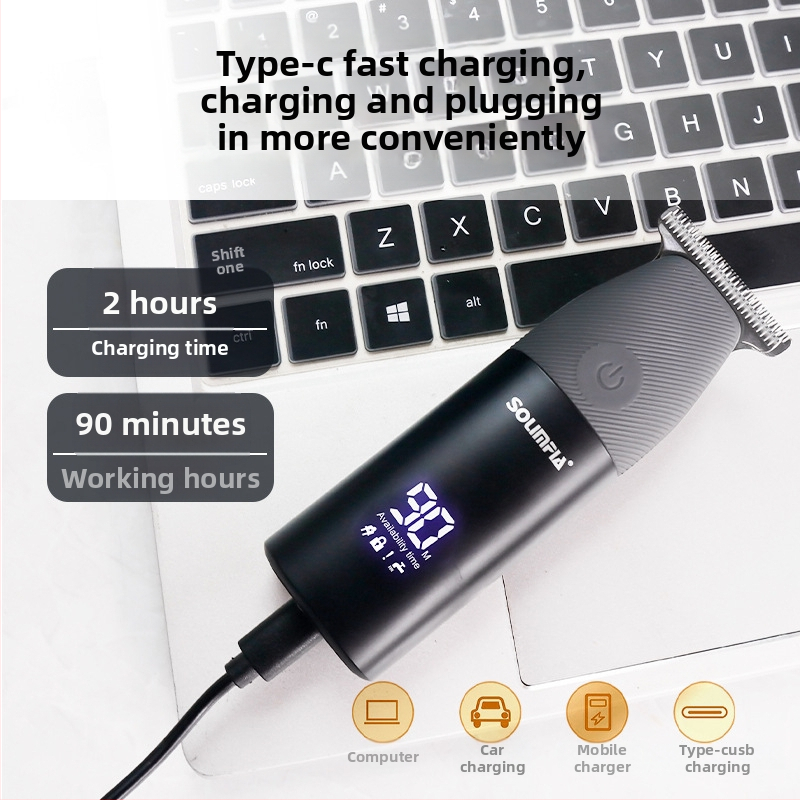 Преносима мини електрическа машинка за подстригване с LCD цифров дисплей, ножици за дърворезба с маслена глава, мокро и сухо бръснене, ножици за маслена глава на едро