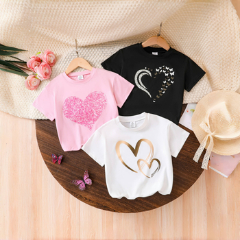 Shopify piiriülene eripakkumine tüdrukutele, ümara kaelusega, kõigi mängudega, armastusega, lühikeste varrukatega T-särk, moodne aluskihiga särk, lasteriided