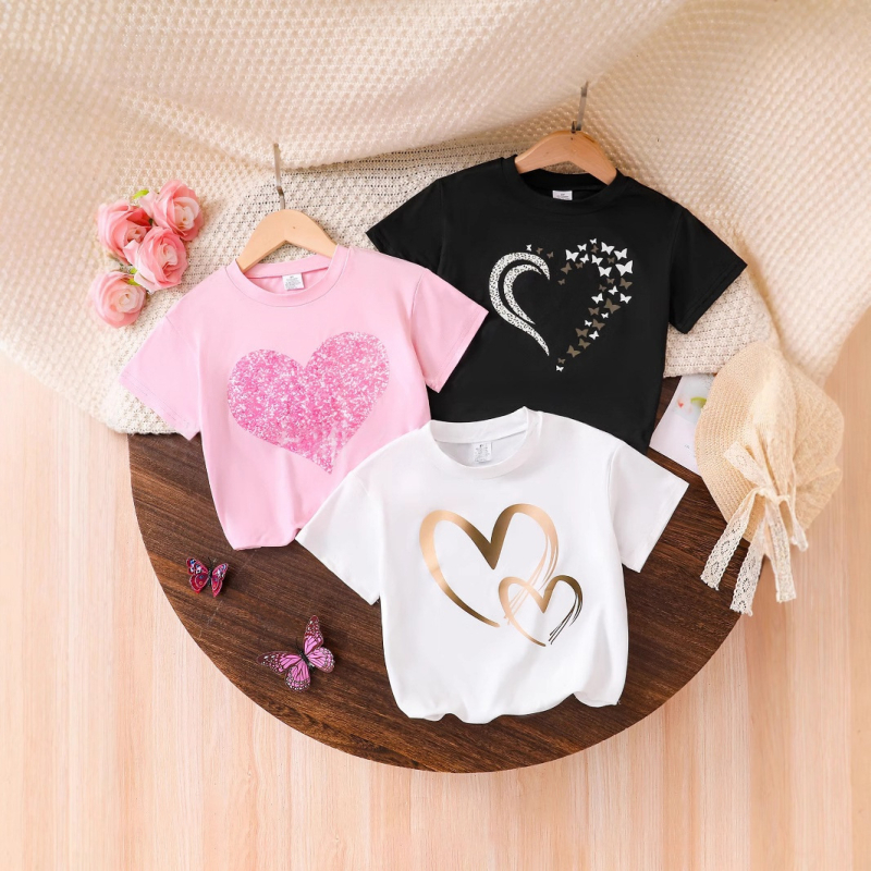 Shopify piiriülene eripakkumine tüdrukutele, ümara kaelusega, kõigi mängudega, armastusega, lühikeste varrukatega T-särk, moodne aluskihiga särk, lasteriided