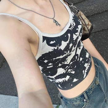 2025 Εξωτερικό Εμπόριο Street Style Εξατομικευμένο Τυπωμένο Καλοκαιρινό Νέο Γυναικείο Φανελάκι Γλυκό και Πικάντικο Στυλ Όμορφο Αδυνάτισμα Πλάτης Σέξι Μικρό Γιλέκο