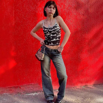 2025 Εξωτερικό Εμπόριο Street Style Εξατομικευμένο Τυπωμένο Καλοκαιρινό Νέο Γυναικείο Φανελάκι Γλυκό και Πικάντικο Στυλ Όμορφο Αδυνάτισμα Πλάτης Σέξι Μικρό Γιλέκο