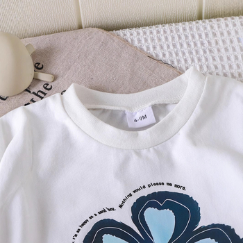 Διασυνοριακές Ευρωπαϊκές και Αμερικανικές Εισαγωγές Καλοκαιρινά Κοριτσίστικα Κοστούμια, Μικρά και Μεσαία Παιδικά Μπλουζάκια με Στάμπα και Κοντά Μανίκια + Τζιν Παντελόνια Νέο Σετ Δύο Τεμαχίων