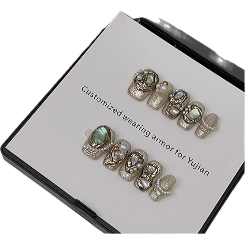 Ръчно изработени, носими нокти, пълни с диаманти, тежка индустрия, висок клас, достъпен лукс, маникюр в стил Ins, завършени изкуствени нокти