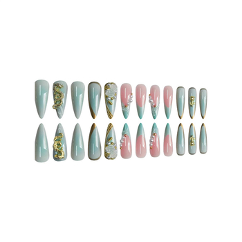 Διασυνοριακά Ζεστά Νύχια Αμυγδάλου Pure Desire Rose Pearl Textured Gold Dragon Flash Diamond Design Wear Armor