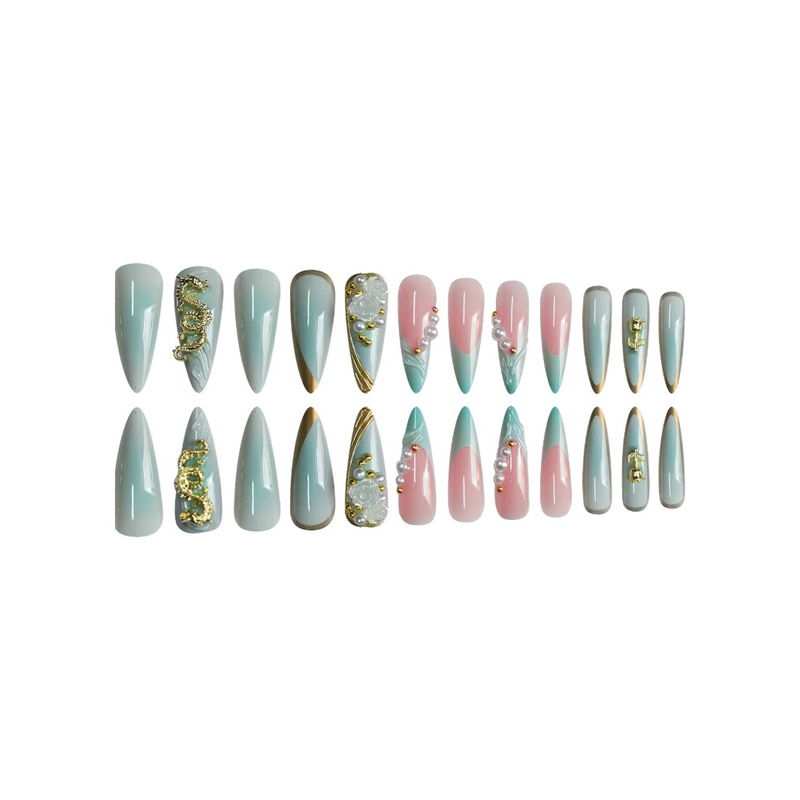 Išpardavimas tarpvalstybiniams, migdoliniams, dirbtiniams nagams, „Pure Desire“, rožinio perlo tekstūros, auksinio drakono, blyksnio, deimanto dizaino, dėvėti šarvus.