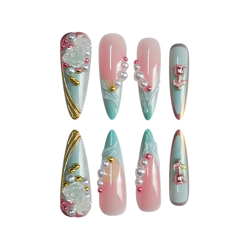 Išpardavimas tarpvalstybiniams, migdoliniams, dirbtiniams nagams, „Pure Desire“, rožinio perlo tekstūros, auksinio drakono, blyksnio, deimanto dizaino, dėvėti šarvus.