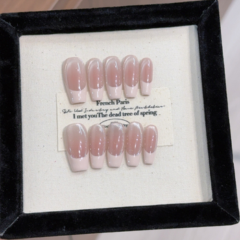 Temperament Leather Powder Edge French Nail Art Whiteness Advanced Sense Cat\'s Eye Wear Armor Χειροποίητο Nail Finished Patch Ψεύτικο Νύχι