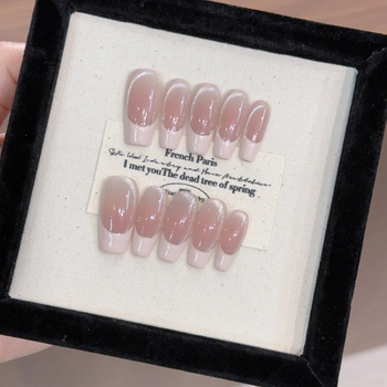 Temperament Leather Powder Edge French Nail Art Whiteness Advanced Sense Cat\'s Eye Wear Armor Χειροποίητο Nail Finished Patch Ψεύτικο Νύχι