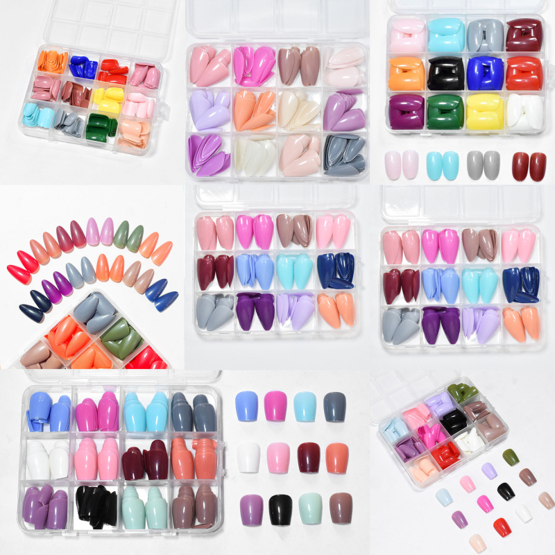 Kvadratinės vientisos spalvos nešiojamų nagų aklųjų dėžutė, atsitiktinės spalvos išpakavimo staigmena, paprasti universalūs dirbtiniai nagai, didmeninė prekyba