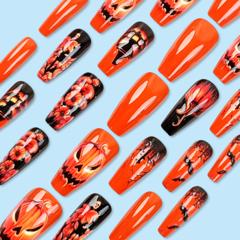 Νέα διασυνοριακά νύχια μανικιούρ για το Halloween 3D στερεοφωνικά μπαλώματα νυχιών με κρανίο κολοκύθας 24 τεμαχίων ανάγλυφα φορετά νύχια