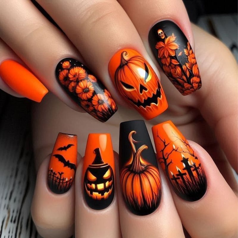 Transfrontaliere noi manichiură de Halloween unghii 3D stereo craniu dovleac unghii patch-uri 24 piese embosate unghii purtabile