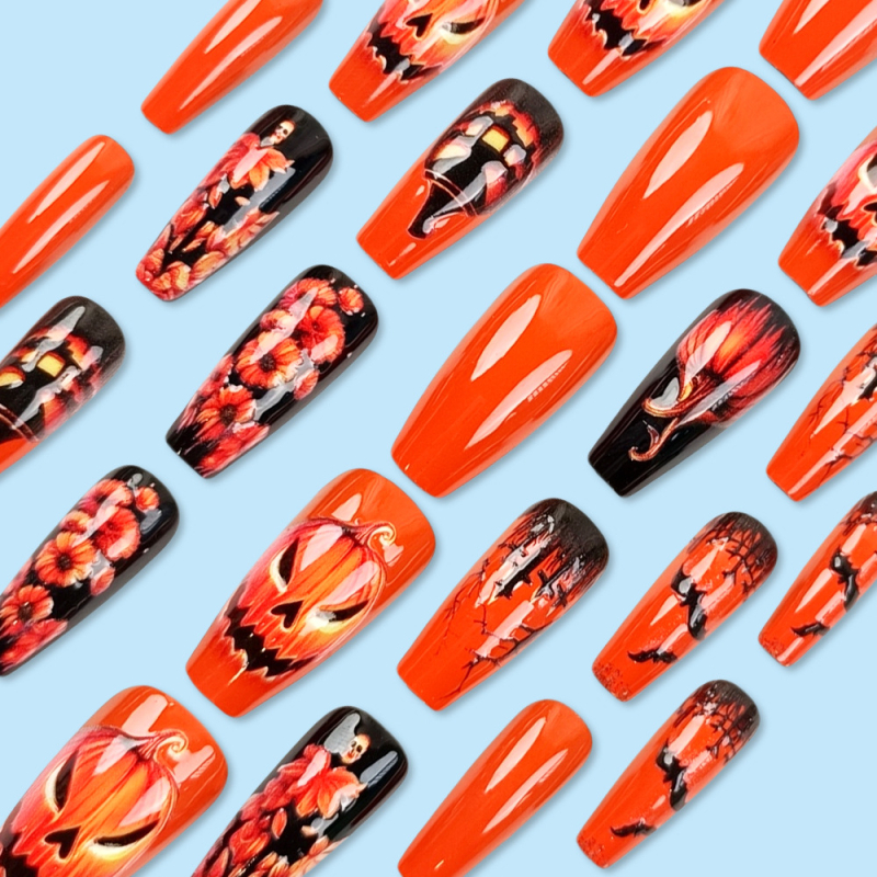 Трансгранични нови Хелоуин маникюрни нокти 3D стерео череп тиква лепенки за нокти 24 броя релефни носими нокти