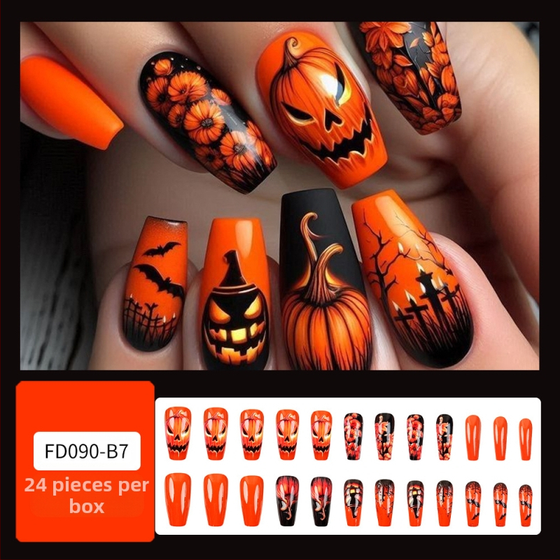 Трансгранични нови Хелоуин маникюрни нокти 3D стерео череп тиква лепенки за нокти 24 броя релефни носими нокти