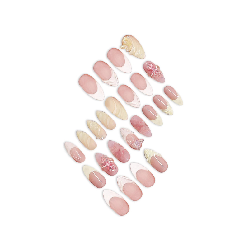 Migdolo formos dirbtiniai nagai, 3D trimačiai saldūs drugeliai, nuimami, drobiniai, išpardavimas, didmeninė prekyba