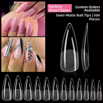 Pusiau šlifuoti nagai, europietiški ir amerikietiški vandens lašo formos nagai, 504 vnt. dėžutėje be graviravimo, itin ploni, be pėdsakų, dirbtinių nagų pleistrai, manikiūro detalės