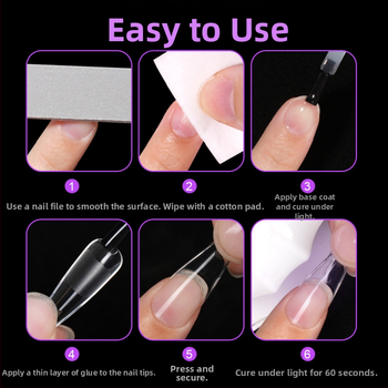 Ημι-λειασμένα νύχια Ευρωπαϊκά και Αμερικανικά νύχια με σταγόνες νερού 504 τεμάχια σε κουτί χωρίς χάραξη Εξαιρετικά λεπτά ψεύτικα μπαλώματα νυχιών χωρίς ίχνη Τεμάχια μανικιούρ