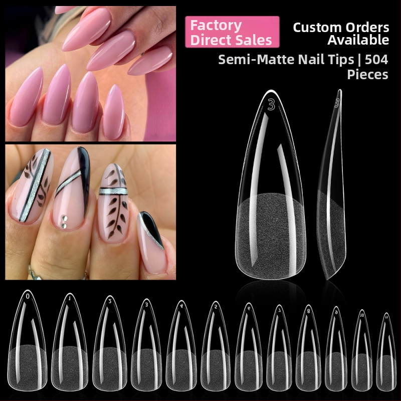 Pusiau šlifuoti nagai, europietiški ir amerikietiški vandens lašo formos nagai, 504 vnt. dėžutėje be graviravimo, itin ploni, be pėdsakų, dirbtinių nagų pleistrai, manikiūro detalės