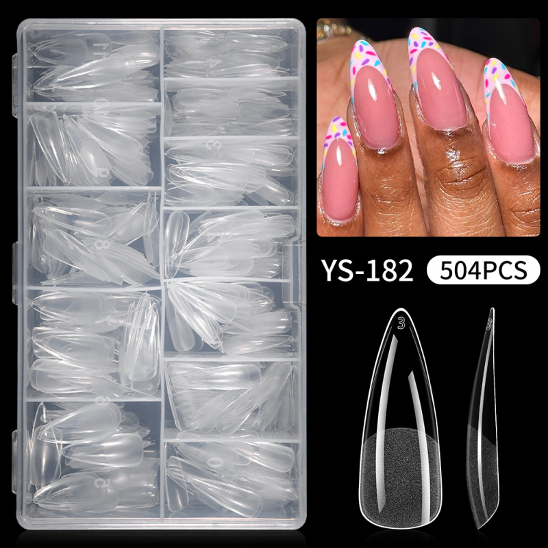 Pusiau šlifuoti nagai, europietiški ir amerikietiški vandens lašo formos nagai, 504 vnt. dėžutėje be graviravimo, itin ploni, be pėdsakų, dirbtinių nagų pleistrai, manikiūro detalės