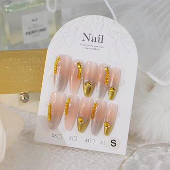 Χειροποίητα Νύχια Πρωτοχρονιά Φθινόπωρο και Χειμώνας Χρυσά Γαλλικά Νύχια Cat Eye Χρωματιστά Επιχρυσωμένα Λεύκανση με Διαμάντια Υψηλής Ποιότητας Nail Art Patch