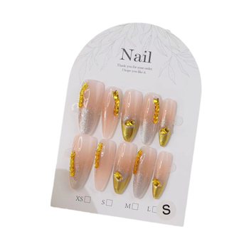 Χειροποίητα Νύχια Πρωτοχρονιά Φθινόπωρο και Χειμώνας Χρυσά Γαλλικά Νύχια Cat Eye Χρωματιστά Επιχρυσωμένα Λεύκανση με Διαμάντια Υψηλής Ποιότητας Nail Art Patch