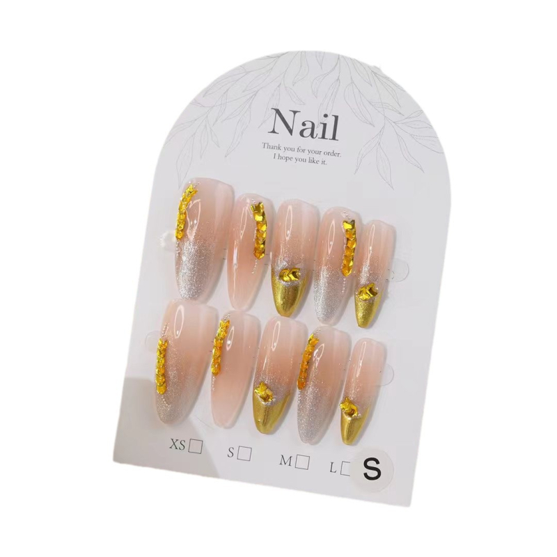 Rankų darbo nagai Naujųjų metų rudens ir žiemos auksiniai prancūziški katės akių nagai spalvoti deimantiniai paauksuoti balinantys aukščiausios klasės nagų dailės pleistrai