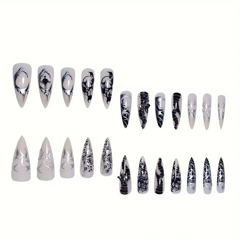 Tarpvalstybiniai, karštai parduodami madingi ilgi nagų smaigaliai, stilingi, balti ir skaidrūs nešiojami nagai, nuimami dirbtiniai nagai, gatavi produktai.