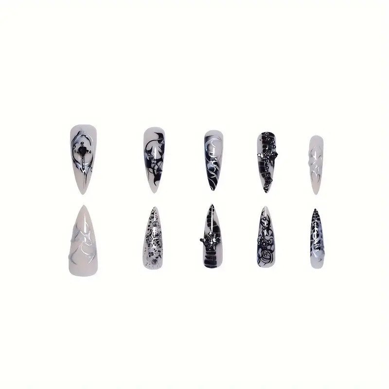 Tarpvalstybiniai, karštai parduodami madingi ilgi nagų smaigaliai, stilingi, balti ir skaidrūs nešiojami nagai, nuimami dirbtiniai nagai, gatavi produktai.