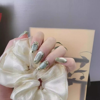 Aukštos kokybės rankų darbo nešiojami nagai „Buccellati“ žydro spalvos blizgantys krištolo katės akių formos nagų lipdukai, gatavi gaminiai, didmeninė prekyba, žvaigždėtas dangus