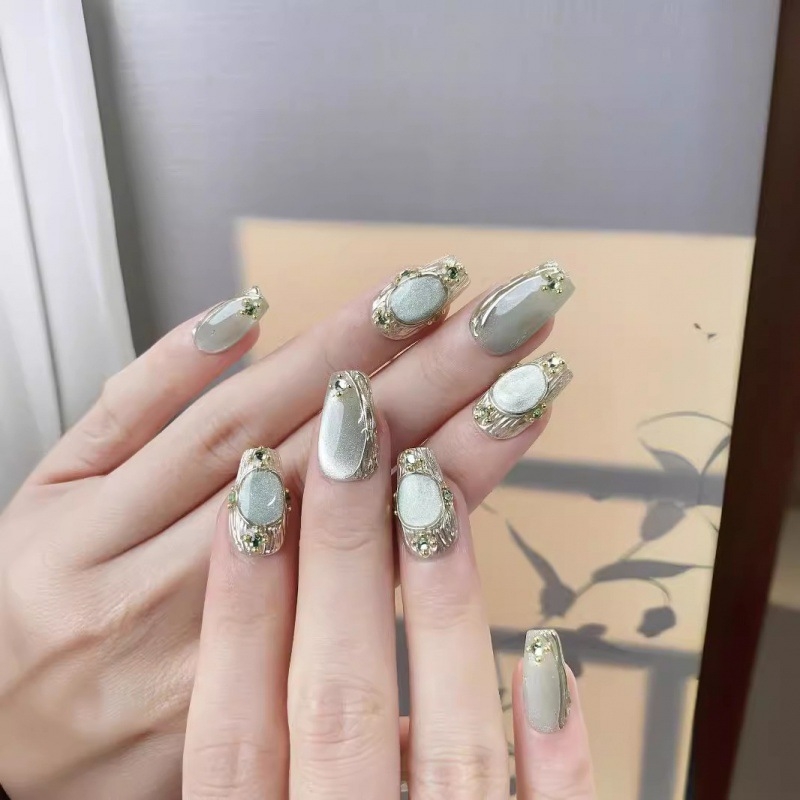 Aukštos kokybės rankų darbo nešiojami nagai „Buccellati“ žydro spalvos blizgantys krištolo katės akių formos nagų lipdukai, gatavi gaminiai, didmeninė prekyba, žvaigždėtas dangus