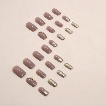 Μεσαίου μήκους Ευρωπαϊκό Τετράγωνο φλας χρυσή στοίβα Διαμάντι καθαρό κορίτσι στυλ μόδα all-match wear νύχια νύχια