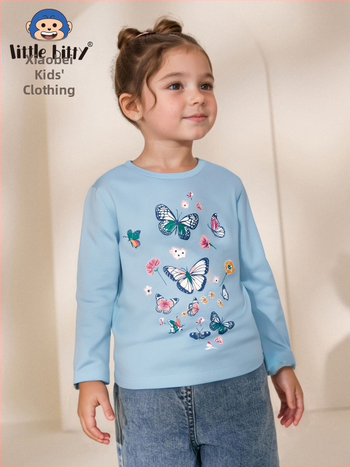 2025 m. naujo rudens mergaitiški megztiniai ilgomis rankovėmis, vaikiški ilgarankoviai marškinėliai, vaikiški ilgarankoviai viršutiniai marškinėliai