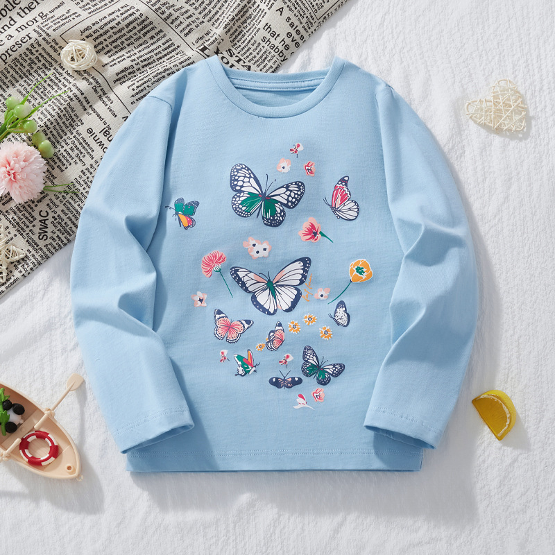 2025 m. naujo rudens mergaitiški megztiniai ilgomis rankovėmis, vaikiški ilgarankoviai marškinėliai, vaikiški ilgarankoviai viršutiniai marškinėliai