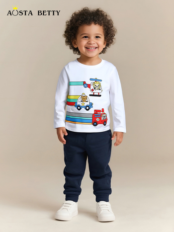 Europietiško ir amerikietiško stiliaus madingi vaikiški ilgarankoviai marškinėliai, rudens nauji berniukiški ilgarankoviai marškinėliai su animacinių filmukų raštu, ilgi marškinėliai