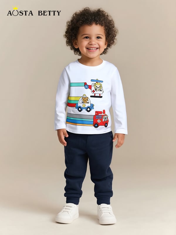 Tricou cu mânecă lungă pentru copii, stil european și american, la modă, toamnă, nou, băieți, cu mânecă lungă, cu imprimeu de desene animate, pulover lung, tricou