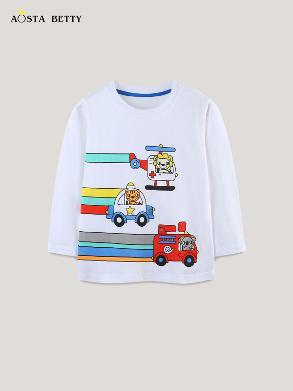 Europietiško ir amerikietiško stiliaus madingi vaikiški ilgarankoviai marškinėliai, rudens nauji berniukiški ilgarankoviai marškinėliai su animacinių filmukų raštu, ilgi marškinėliai