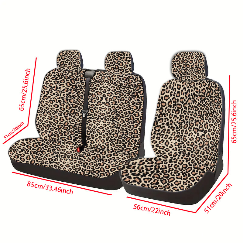 Geltono leopardo rašto serijos 3 dalių automobilio sėdynės užvalkalų komplektas, atsparus dilimui, tarptautinis perkamiausias, ledo šilko universalus modelis