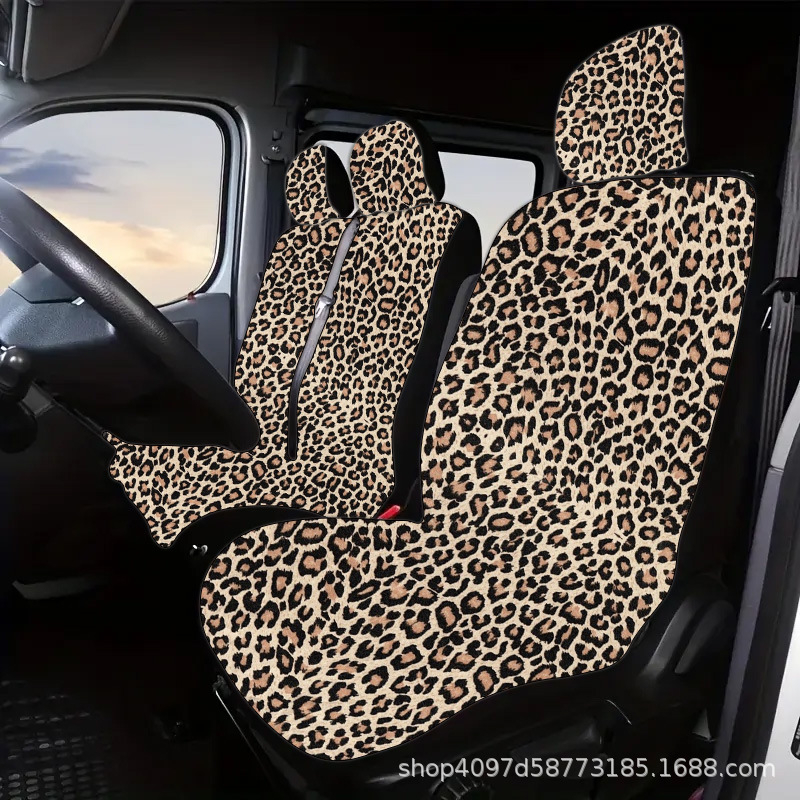 Geltono leopardo rašto serijos 3 dalių automobilio sėdynės užvalkalų komplektas, atsparus dilimui, tarptautinis perkamiausias, ledo šilko universalus modelis