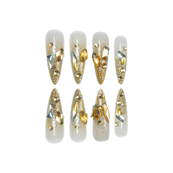 Διασυνοριακή πώληση ψεύτικων νυχιών σε σχήμα αμυγδάλου με λαμπερή πούδρα γκλίτερ με σπασμένα διαμάντια, διακοσμημένη με ανακλαστική φωτεινή πανοπλία προσώπου, ολοκληρωμένα προϊόντα