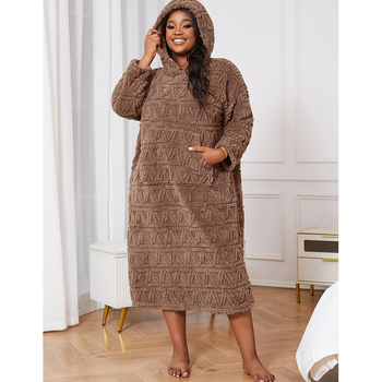 Eiropas un Amerikas pārrobežu plus izmēra pidžamas samta rudens un ziemas kapuces kombinezons naktskrekls mājas apģērbs brūna tīras kokvilnas pidžama